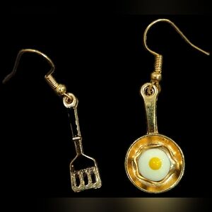 Gold Egg and Spatula Earrings